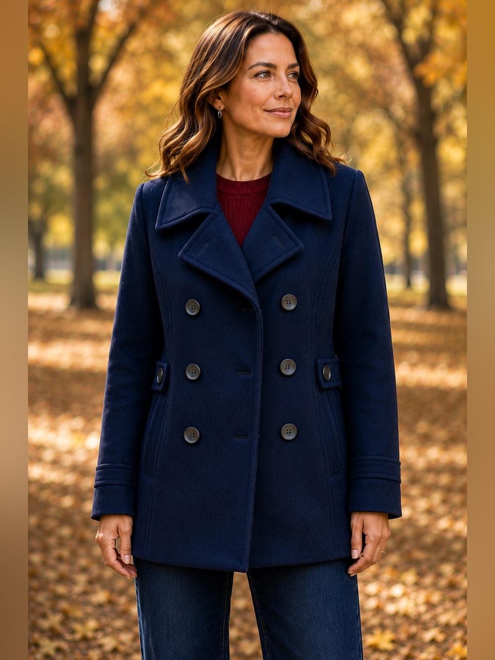 Cleo Petite Navy Wool Blend Peacoat Jacket Size 14P Double Breasted